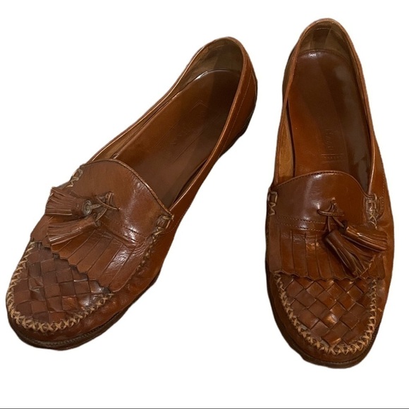 Cole Haan Brown Woven Tassel Slip On Loafers